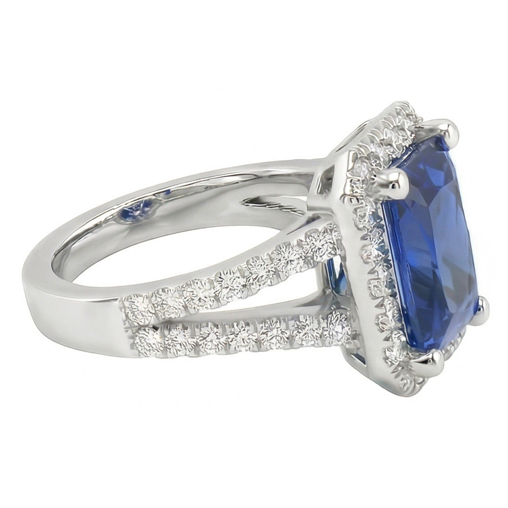 Women Halo Ring Round Natural Earth Mined Diamond ( Not Lab Grown ) Radiant Cut Sapphire Jewelry 3.50 Carats