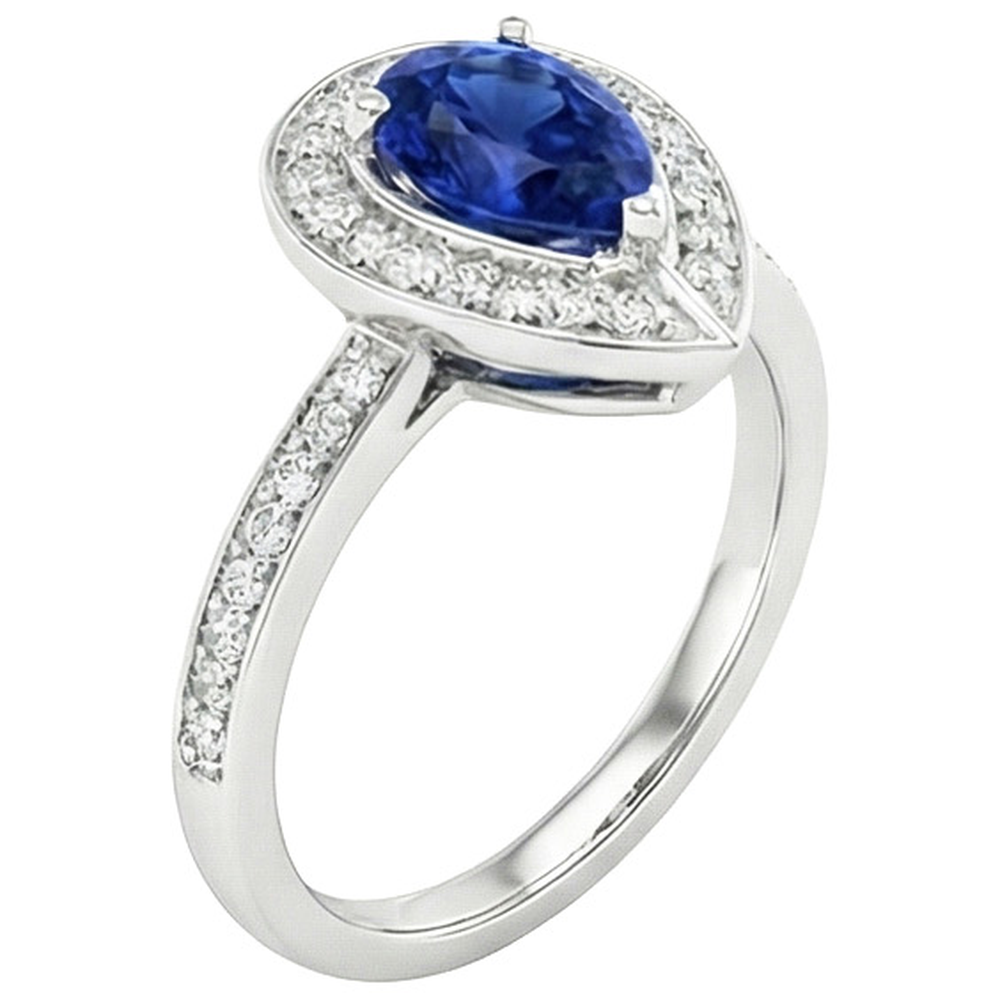 natural round sapphire 3ct ring on white background