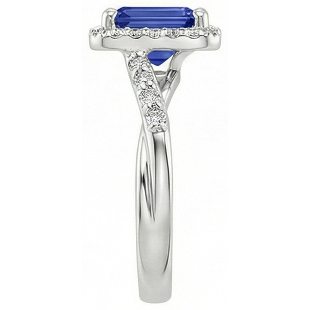 Women Halo Ring Sri Lankan Sapphire & Natural Earth Mined Diamond ( Not Lab Grown ) 4 Carats White Gold 14K