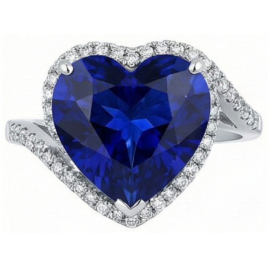 IGI CERTIFIED Women Heart Gemstone Ceylon Color Sapphire Ring 6 Carats Twisted Style