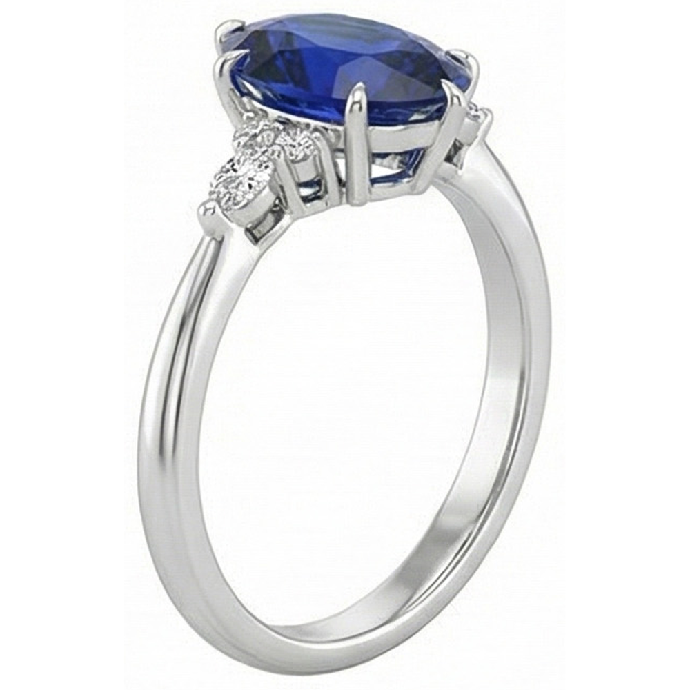 Women Natural Earth Mined Diamond Anniversary Ring Pear Cut Blue Sapphire Center 5 Carats