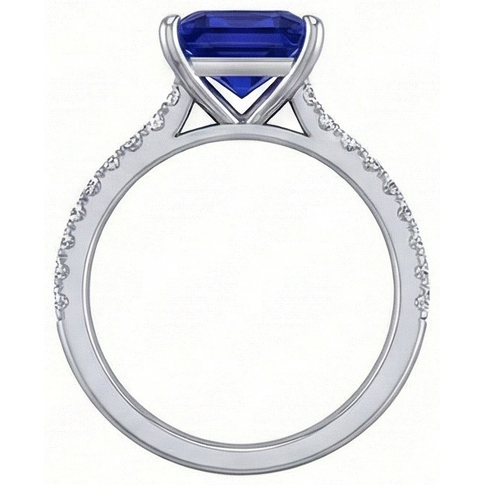 natural round sapphire 4.75ct ring on white background