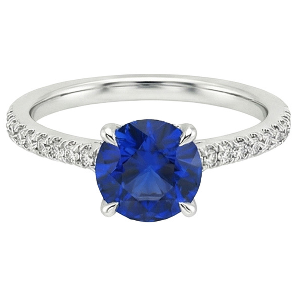 natural round sapphire 2.50ct ring close up detail
