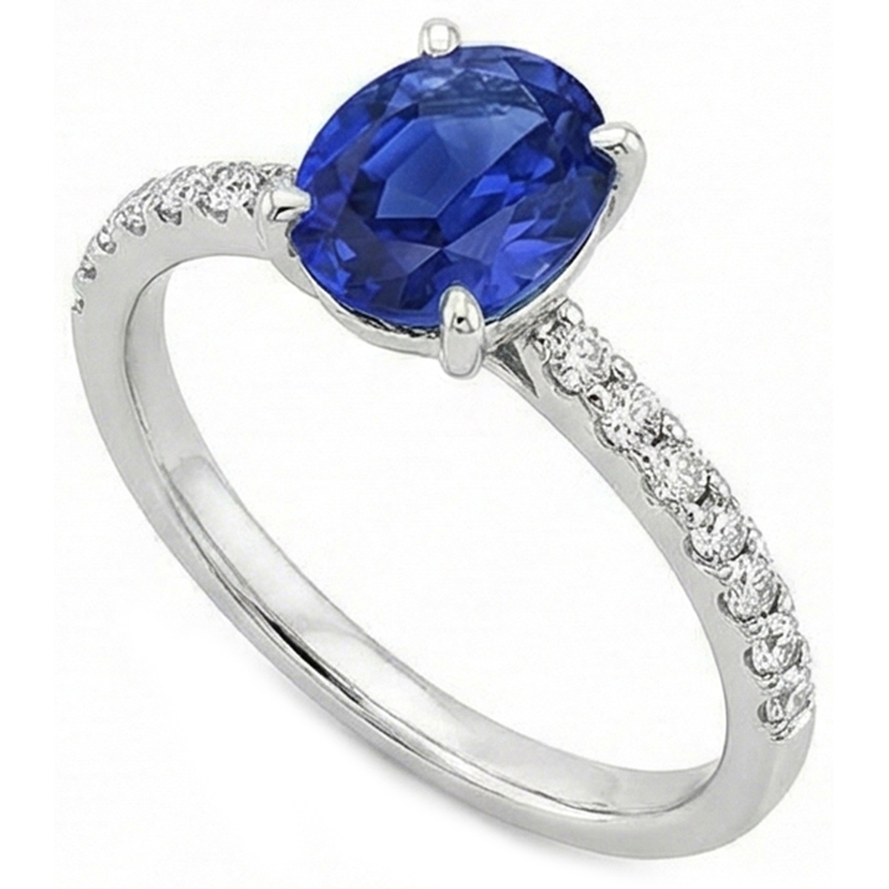 Women Natural Earth Mined Diamond ( Not Lab Grown ) Ring Oval Ceylon Sapphire Accents Gold 14K 5.50 Carats