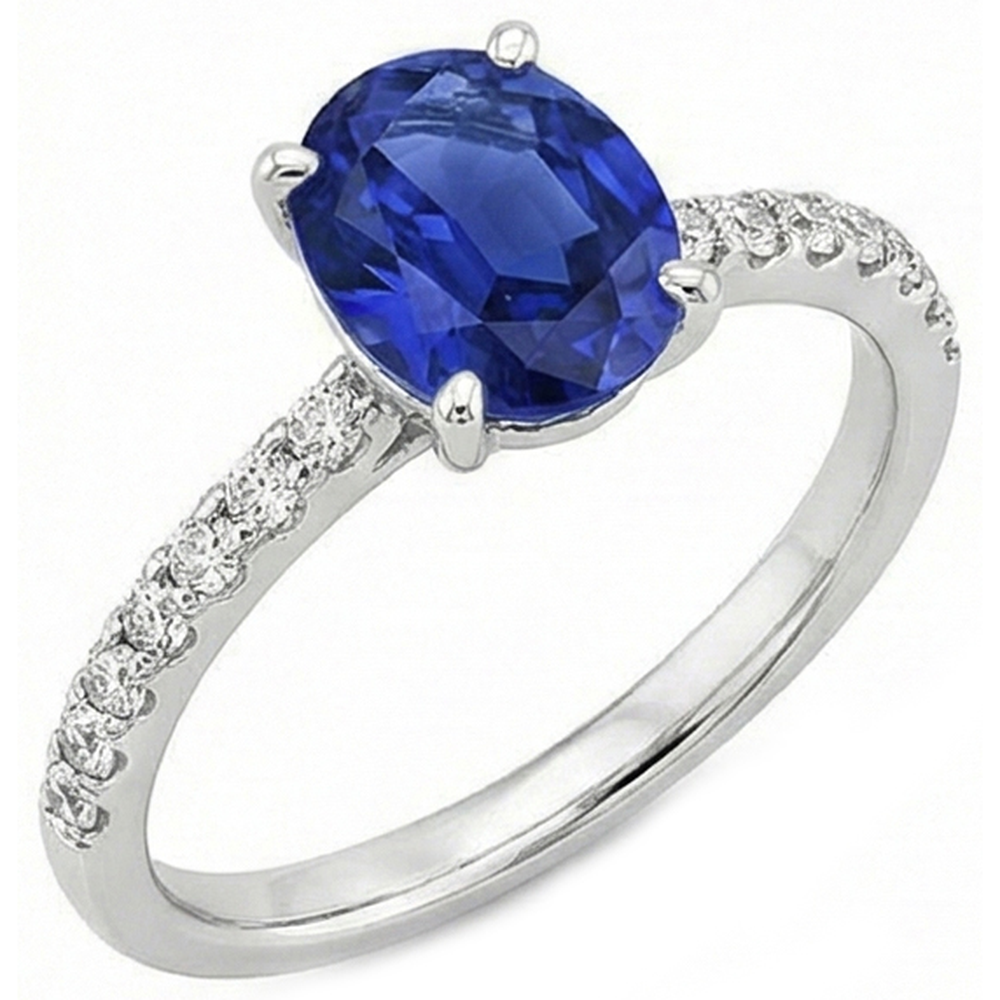 Women Natural Earth Mined Diamond ( Not Lab Grown ) Ring Oval Ceylon Sapphire Accents Gold 14K 5.50 Carats