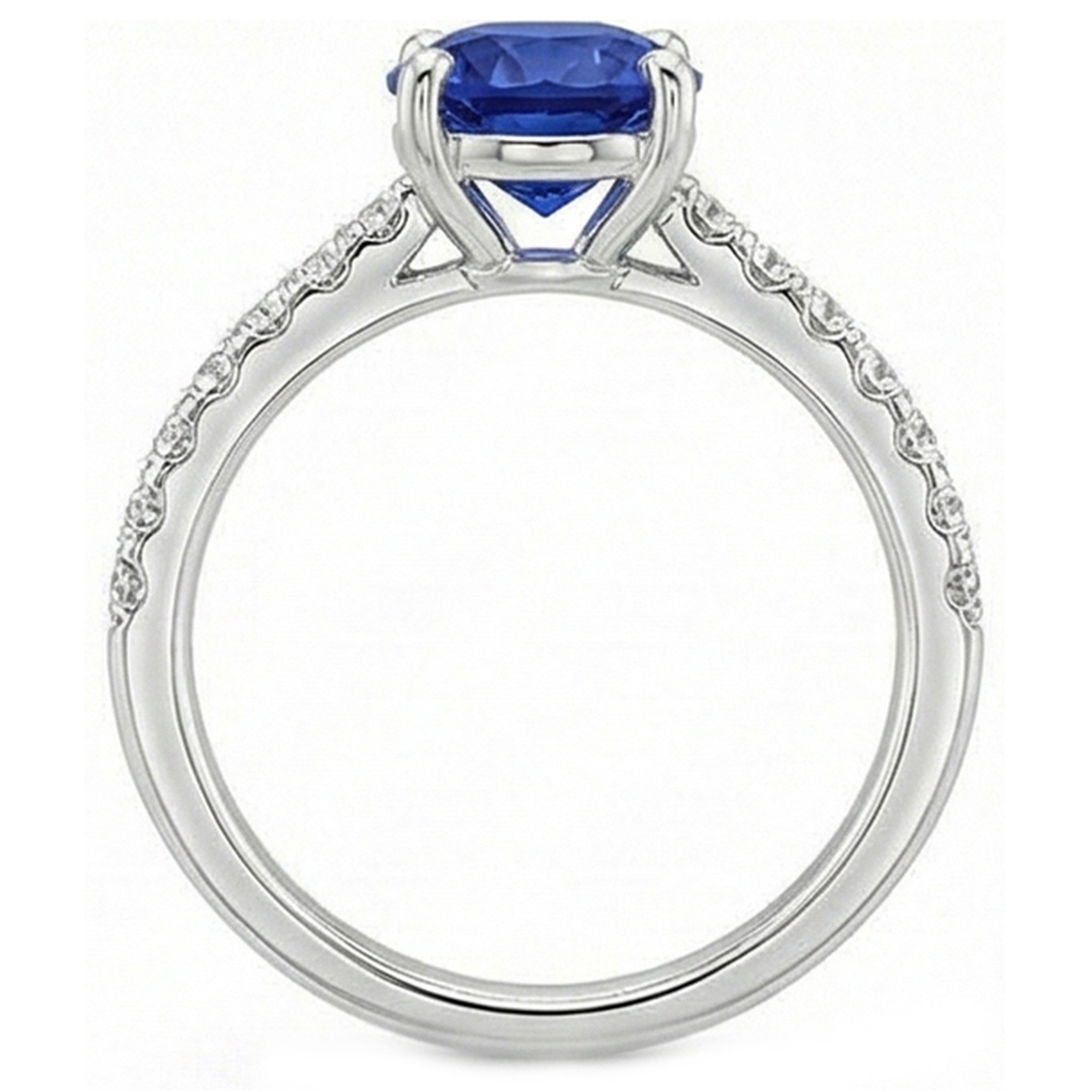 Women Natural Earth Mined Diamond ( Not Lab Grown ) Ring Oval Ceylon Sapphire Accents Gold 14K 5.50 Carats