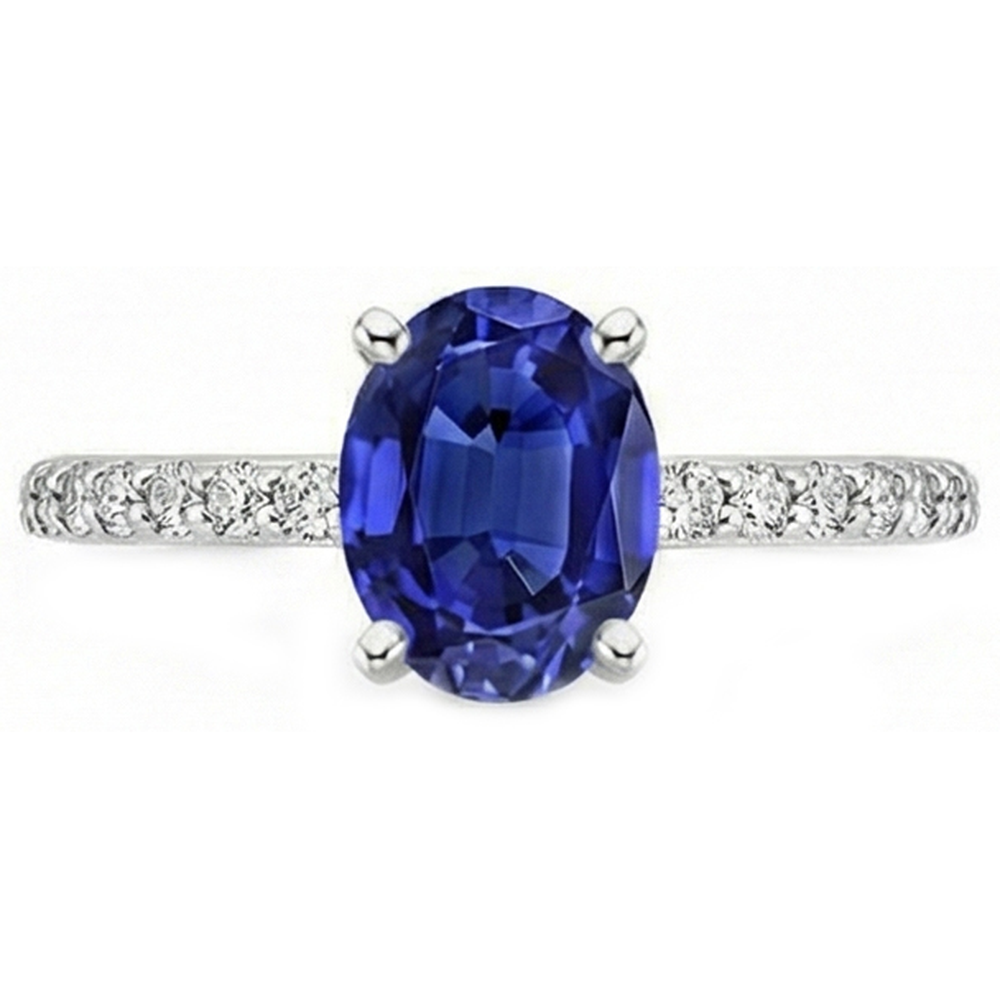 Women Natural Earth Mined Diamond ( Not Lab Grown ) Ring Oval Ceylon Sapphire Accents Gold 14K 5.50 Carats