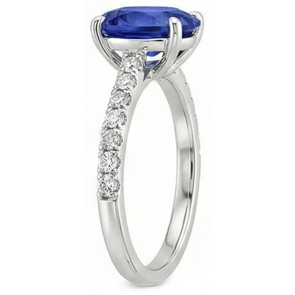 Women Natural Earth Mined Diamond ( Not Lab Grown ) Ring Oval Ceylon Sapphire Accents Gold 14K 5.50 Carats