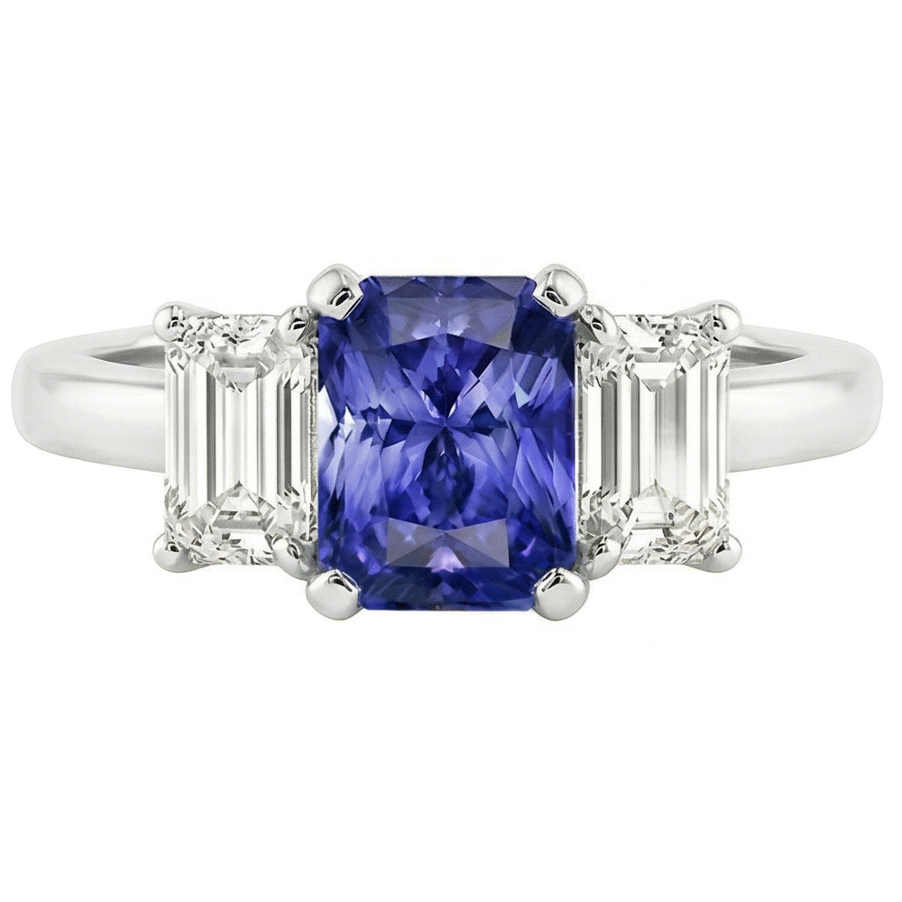 natural radiant sapphire 1.50ct ring close up detail