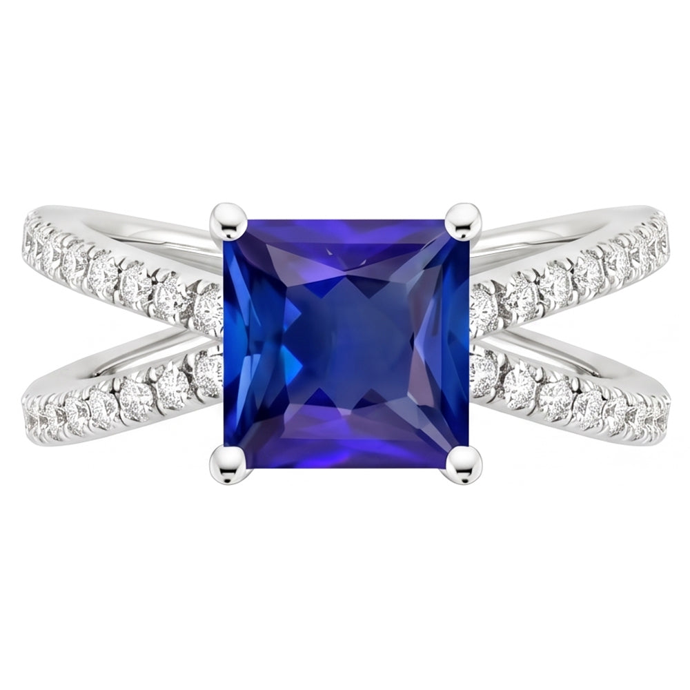 Women Natural Earth Mined Diamond ( Not Lab Grown ) Engagement Ring 6.25 Carat Blue Sapphire Princess Center