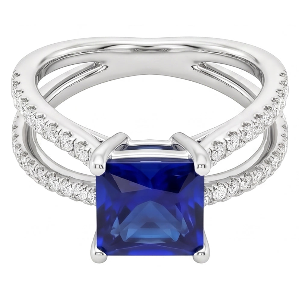 Women Natural Earth Mined Diamond ( Not Lab Grown ) Engagement Ring 6.25 Carat Blue Sapphire Princess Center