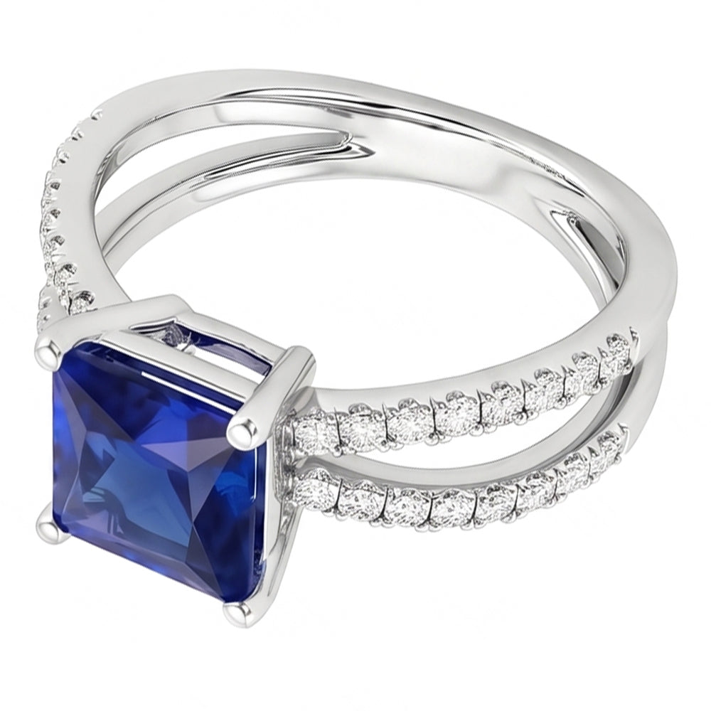 Women Natural Earth Mined Diamond ( Not Lab Grown ) Engagement Ring 6.25 Carat Blue Sapphire Princess Center