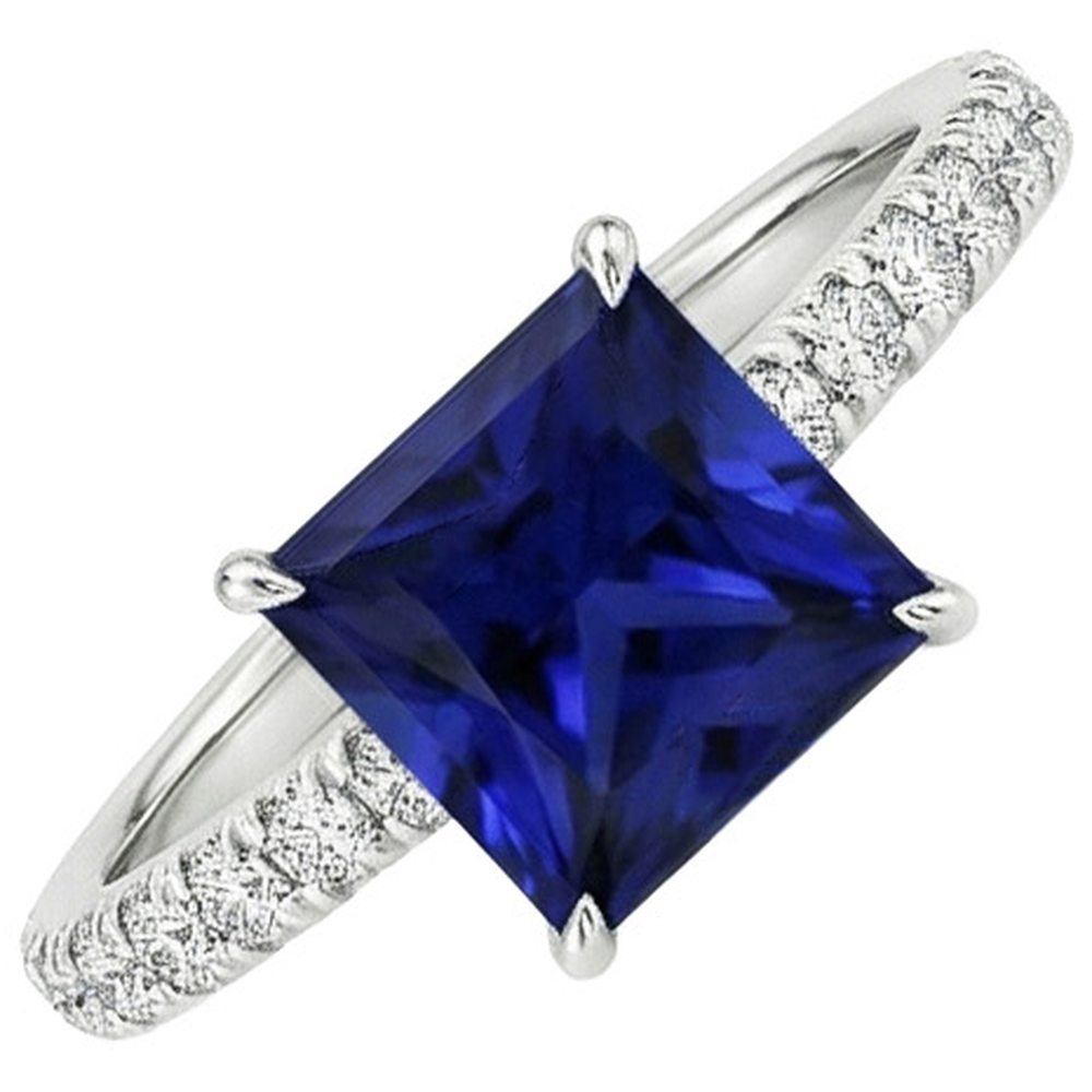 Women Solitaire Accent Ring Blue Sapphire and Natural Earth Mined Diamond ( Not Lab Grown ) 5.5 Carat