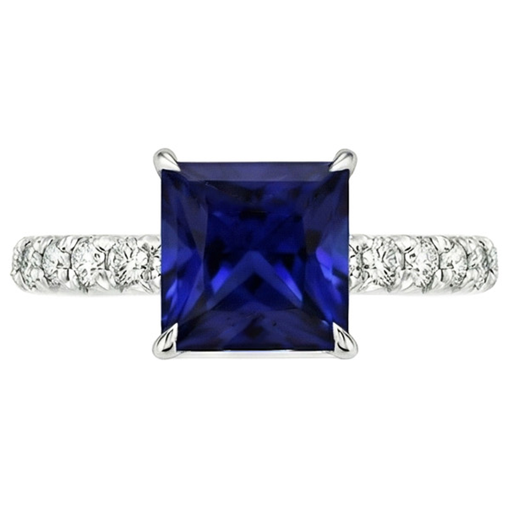 Women Solitaire Accent Ring Blue Sapphire and Natural Earth Mined Diamond ( Not Lab Grown ) 5.5 Carat