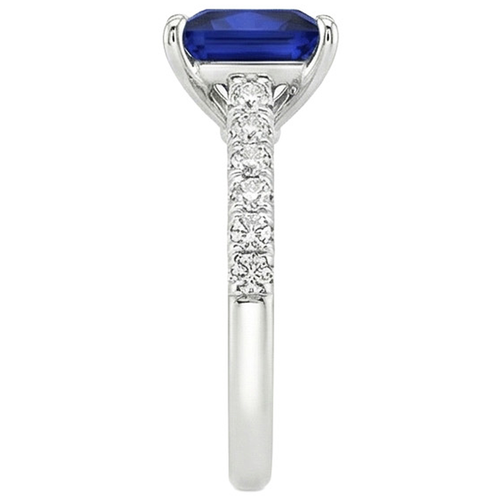 Women Solitaire Accent Ring Blue Sapphire and Natural Earth Mined Diamond ( Not Lab Grown ) 5.5 Carat