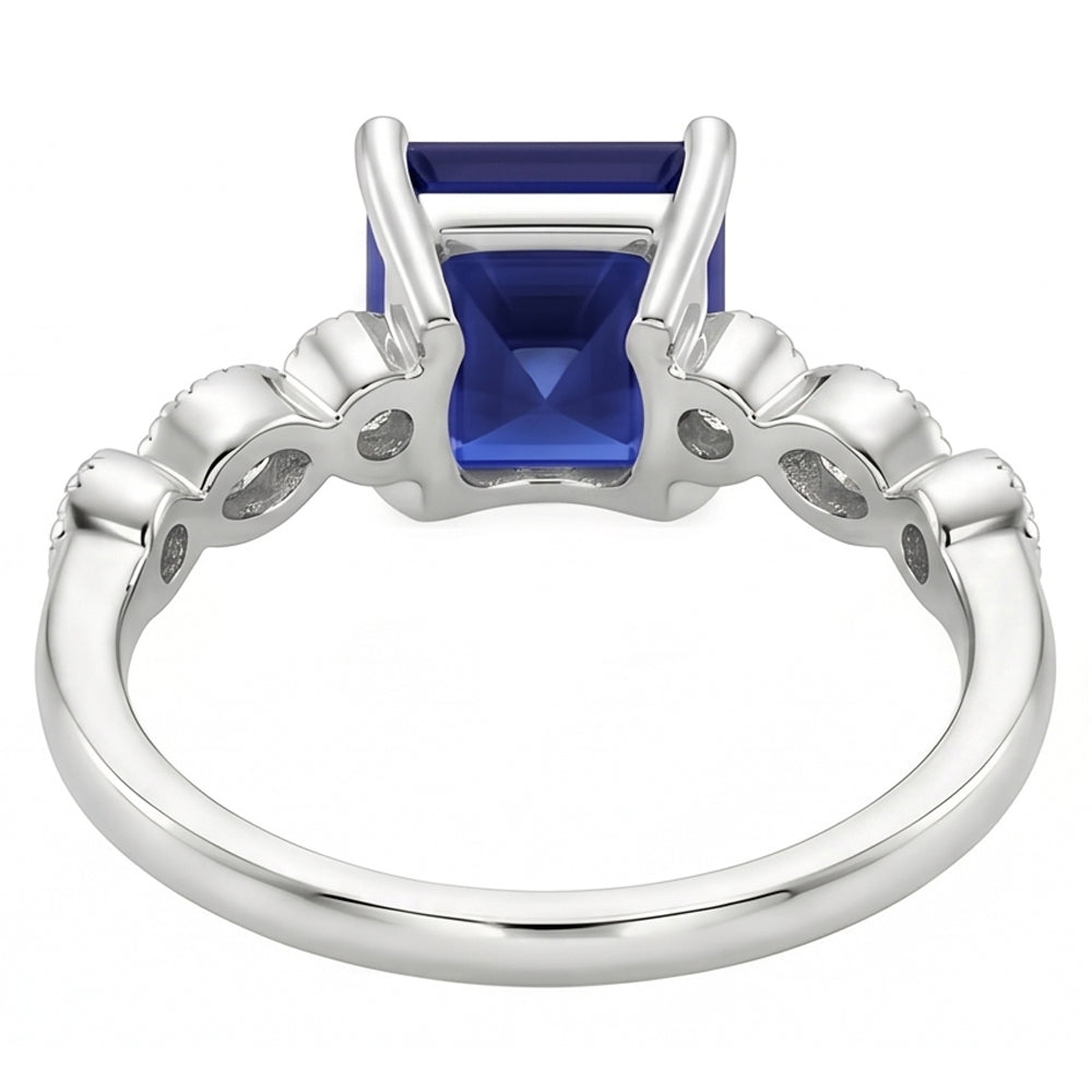 Women Solitaire Blue Sapphire Ring With Accents Vintage Style 6 Carats