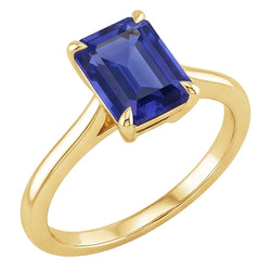 Women Solitaire Ring Yellow Gold Emerald Ceylon Sapphire 2.50 Carats