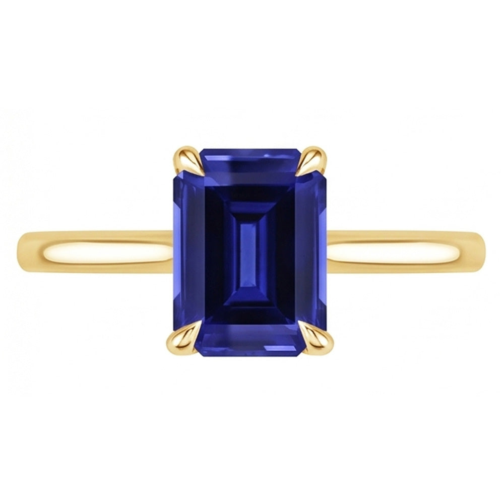 Women Solitaire Ring Yellow Gold Emerald Ceylon Sapphire 2.50 Carats