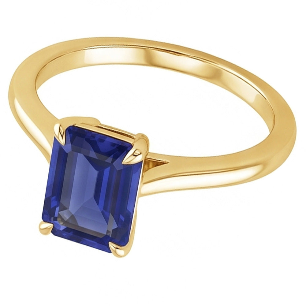 Women Solitaire Ring Yellow Gold Emerald Ceylon Sapphire 2.50 Carats