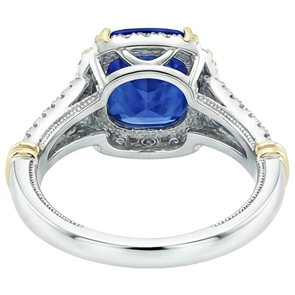 natural round sapphire 3.25ct ring on white background