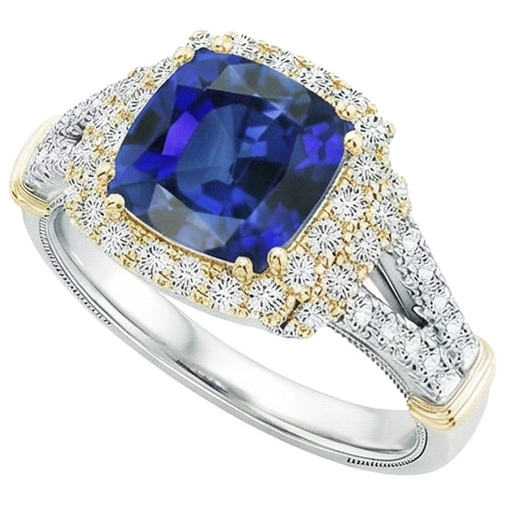natural round sapphire 3.25ct ring top view