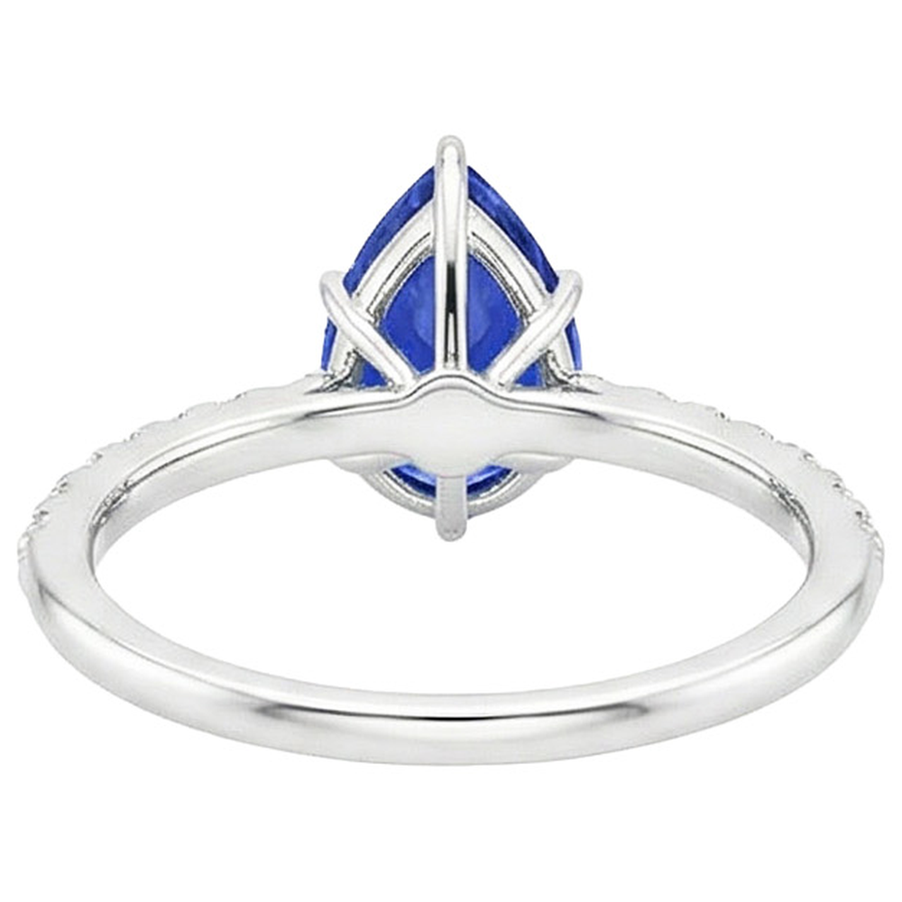 Women White Gold Jewelry Pear Blue Sapphire & Natural Earth Mined Diamond ( Not Lab Grown ) Ring 5 Carats