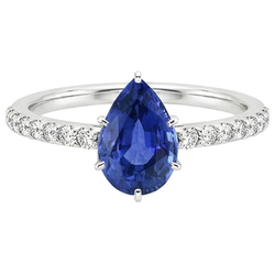Women White Gold Jewelry Pear Blue Sapphire & Natural Earth Mined Diamond ( Not Lab Grown ) Ring 5 Carats