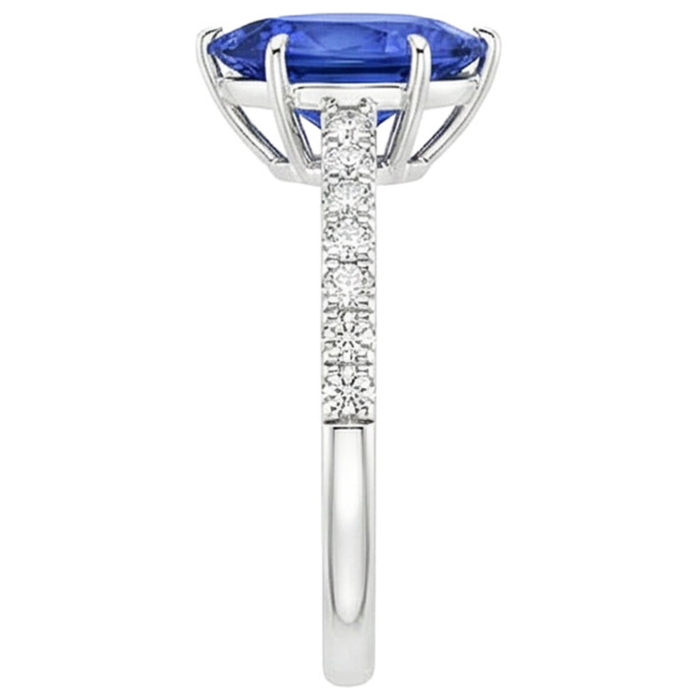 Women White Gold Jewelry Pear Blue Sapphire & Natural Earth Mined Diamond ( Not Lab Grown ) Ring 5 Carats