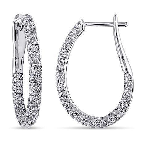 Women 14K White Gold Round Cut Genuine Diamond Hoop Ear Ring Jewelry 3 Ct. - Hoop Earrings-harrychadent.ca