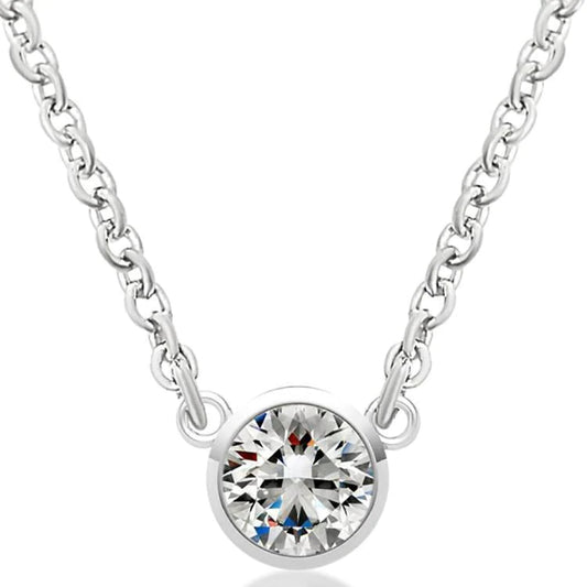 Women 3 Carats Yard Genuine Diamond Necklace 18 Inch Chain White Gold 14K