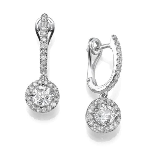 Women Dangle Earrings 3.60 Carats Round Cut Genuine Diamonds White Gold 14K