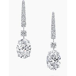 Women Dangle Earrings 5.10 Carats Sparkling Real Diamonds White Gold 14K