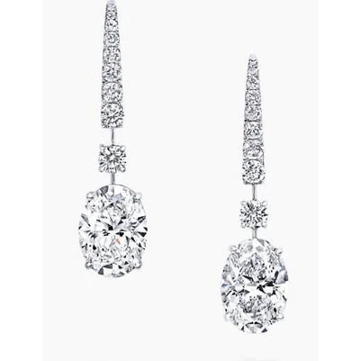 Women Dangle Earrings 5.10 Carats Sparkling Real Diamonds White Gold 14K