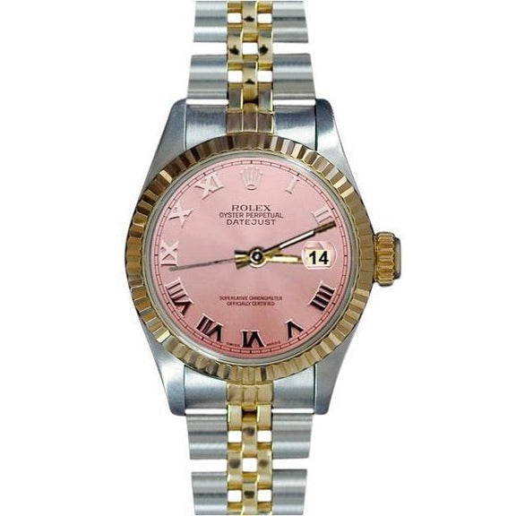 Rolex Watch Ss & Gold Bracelet Pink Roman Dial