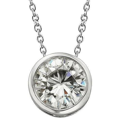 Women Genuine Diamond Necklace Pendant Bezel Setting 2 Carats White Gold 14K