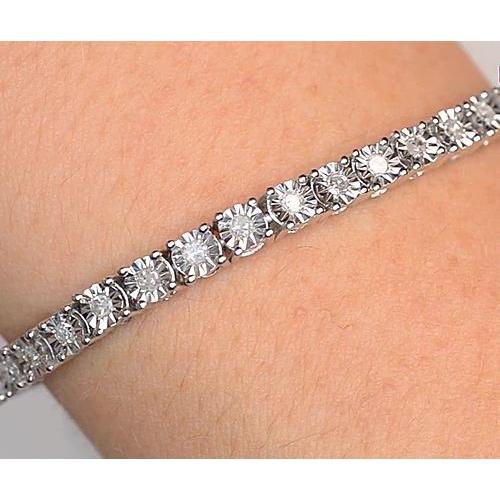 Women Genuine Diamond Tennis Bracelet 5 Carats White Gold 14K Diamond Cut Mounting