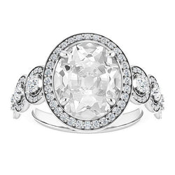 Women Halo Ring Oval Natural Old Mine Cut Diamond Prong Set 12.50 Carats