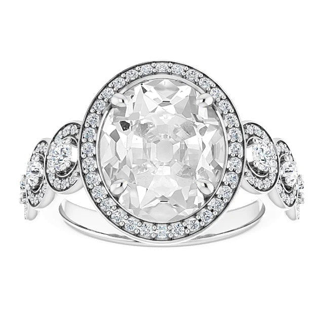 Women Halo Ring Oval Natural Old Mine Cut Diamond Prong Set 12.50 Carats