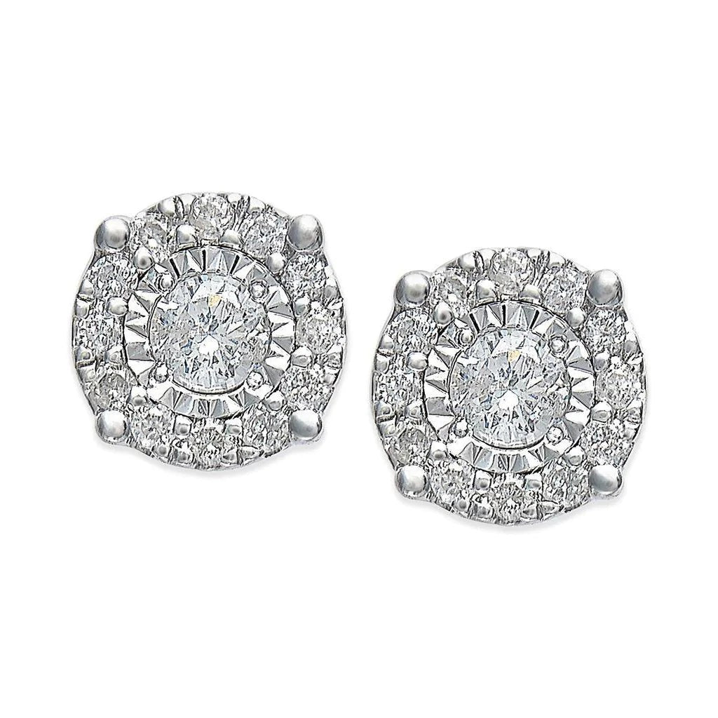 Women Halo Stud Earrings 2.70 Ct Real Round Diamond Cut Mounting