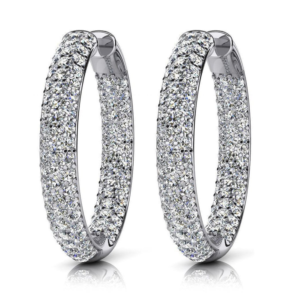 Women Hoop Earrings 10.20 Ct Triple Row Inside Out Natural Diamonds White