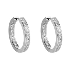 Women Hoop Earrings 4.30 Carats Round Cut Genuine Diamonds White Gold 14K