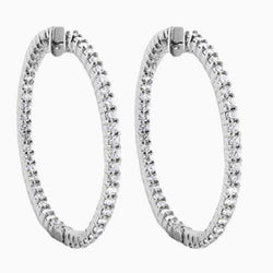 Women Hoop Earrings 4.60 Carats Round Cut Real Diamonds Gold White 14K