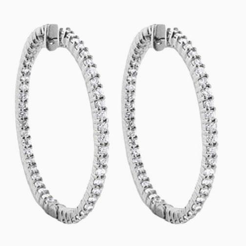 Women Hoop Earrings 4.60 Carats Round Cut Real Diamonds Gold White 14K