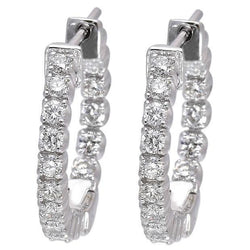 Women Hoop Earrings 4.80 Carats Real Round Cut Diamonds 14K White Gold