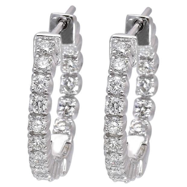 Women Hoop Earrings 4.80 Carats Real Round Cut Diamonds 14K White Gold