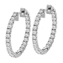 Women Hoop Earrings 4.80 Carats Real Round Cut Natural Earth Mined Diamonds White Gold 14K