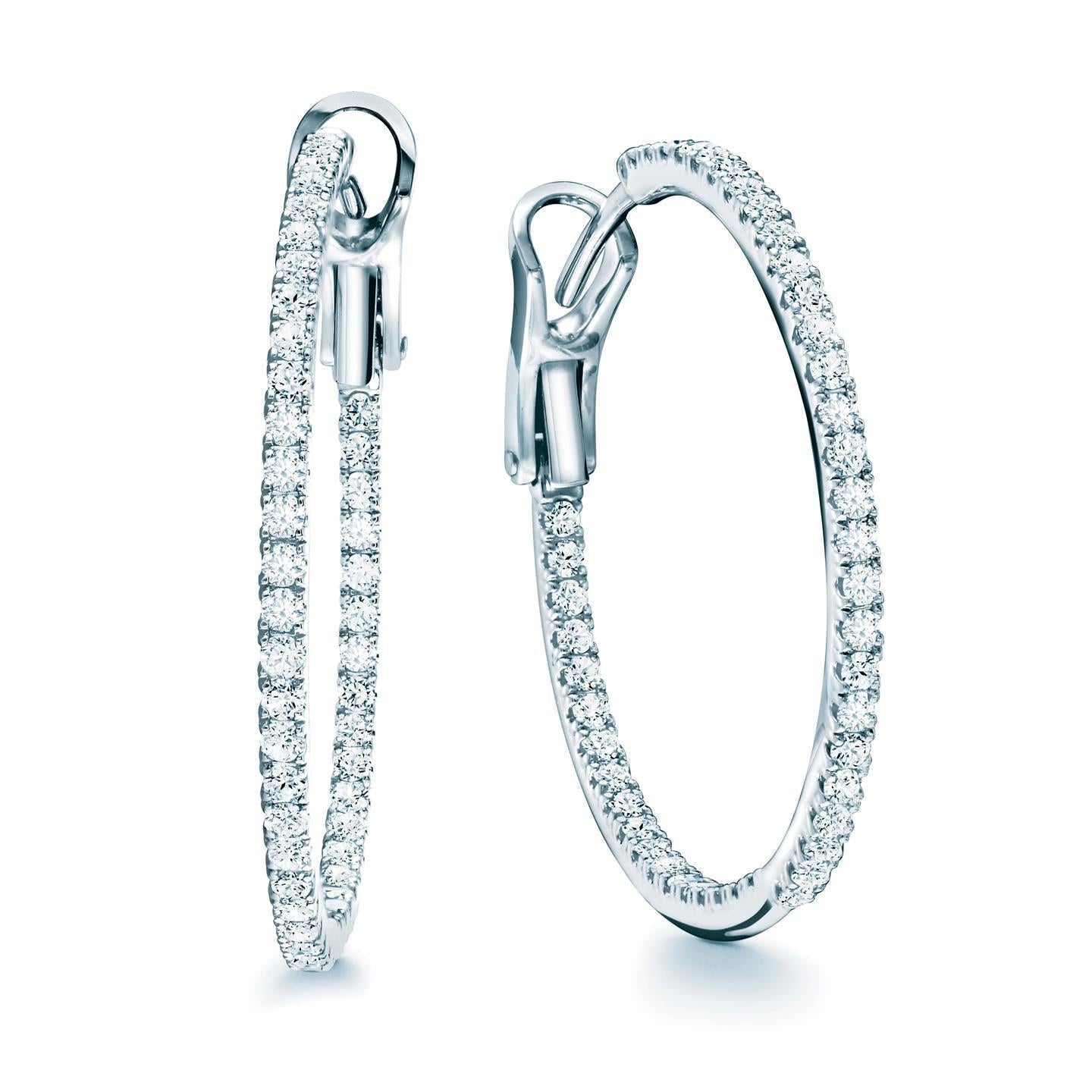 Women Hoop Earrings 4 Carats Prong Set Genuine Diamonds White Gold 14K