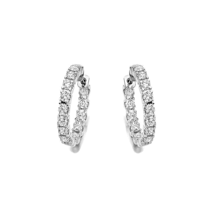 Women Hoop Earrings Prong Set 6.30 Carats Real Diamonds White Gold 14K