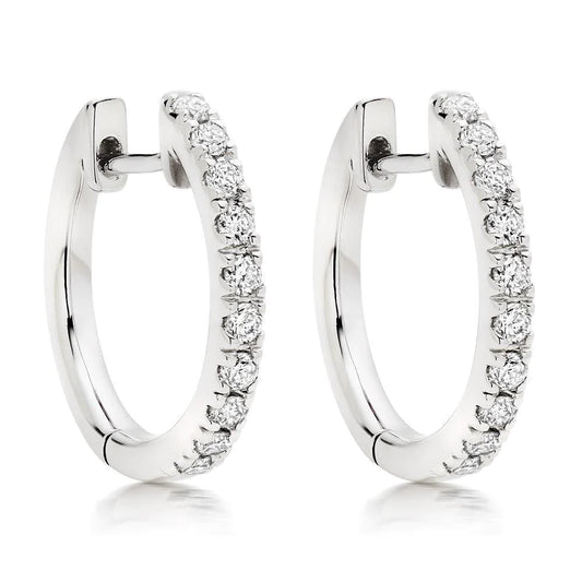 Women Hoop Earrings Round Cut 2 Carats Real Diamonds Gold White 14K