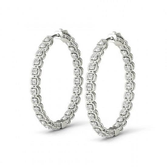 Women Hoop Earrings Round Cut 5 Carats Genuine Diamonds White Gold 14K